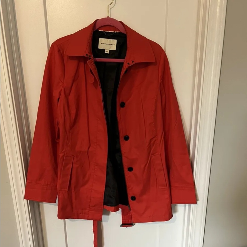 Banana Republic Orange Red Hip length trench belt Lined Coat Jacket Size L
